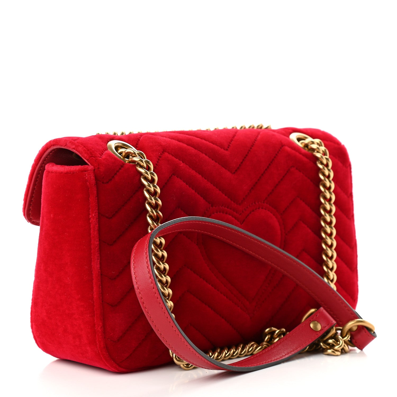 Gucci Velvet Matelasse Small GG Marmont Shoulder Bag Hibiscus Red 3 of 9