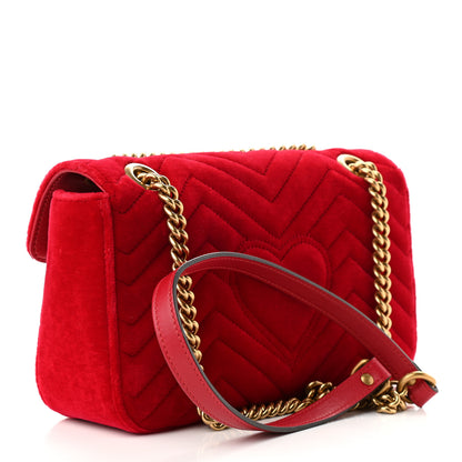 Gucci Velvet Matelasse Small GG Marmont Shoulder Bag Hibiscus Red 3 of 9