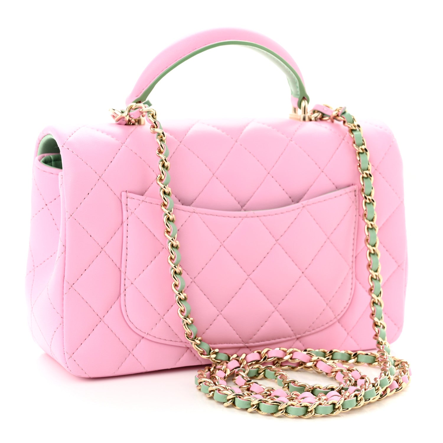 Chanel Lambskin Quilted Mini Top Handle Rectangular Flap Lilac Light Green 3 of 11