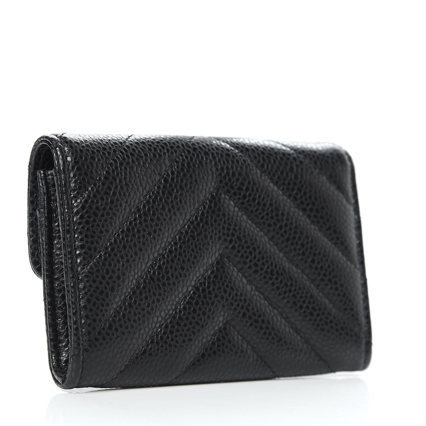 Caviar Chevron Quilted Flap Card Holder Black