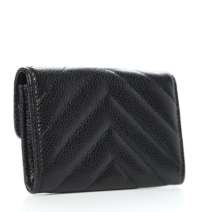 Chanel Caviar Chevron Quilted Flap Card Holder Black 3 of 9
