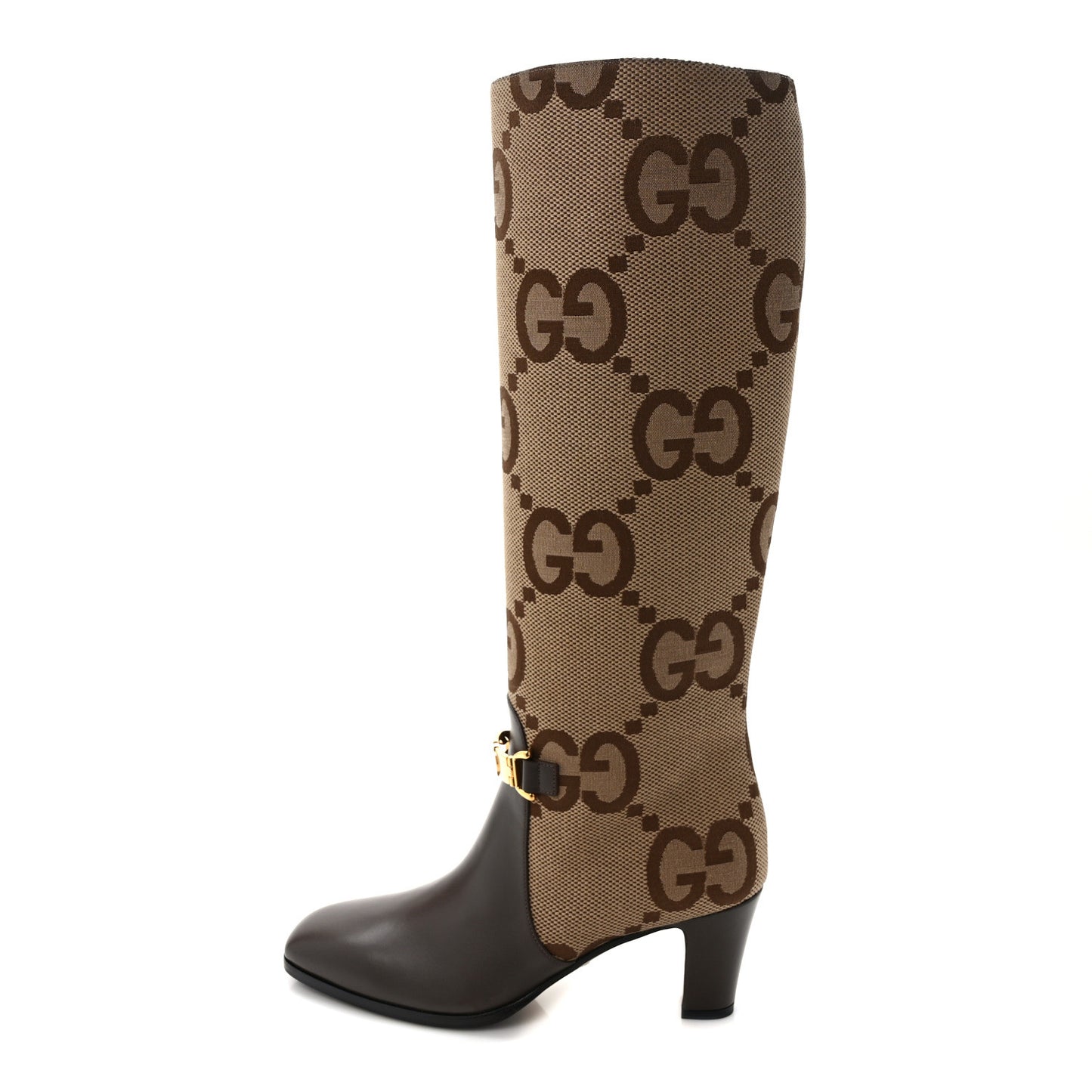 Monogram Jumbo GG Calfskin Interlocking G Anna Boots 38 Camel Ebony