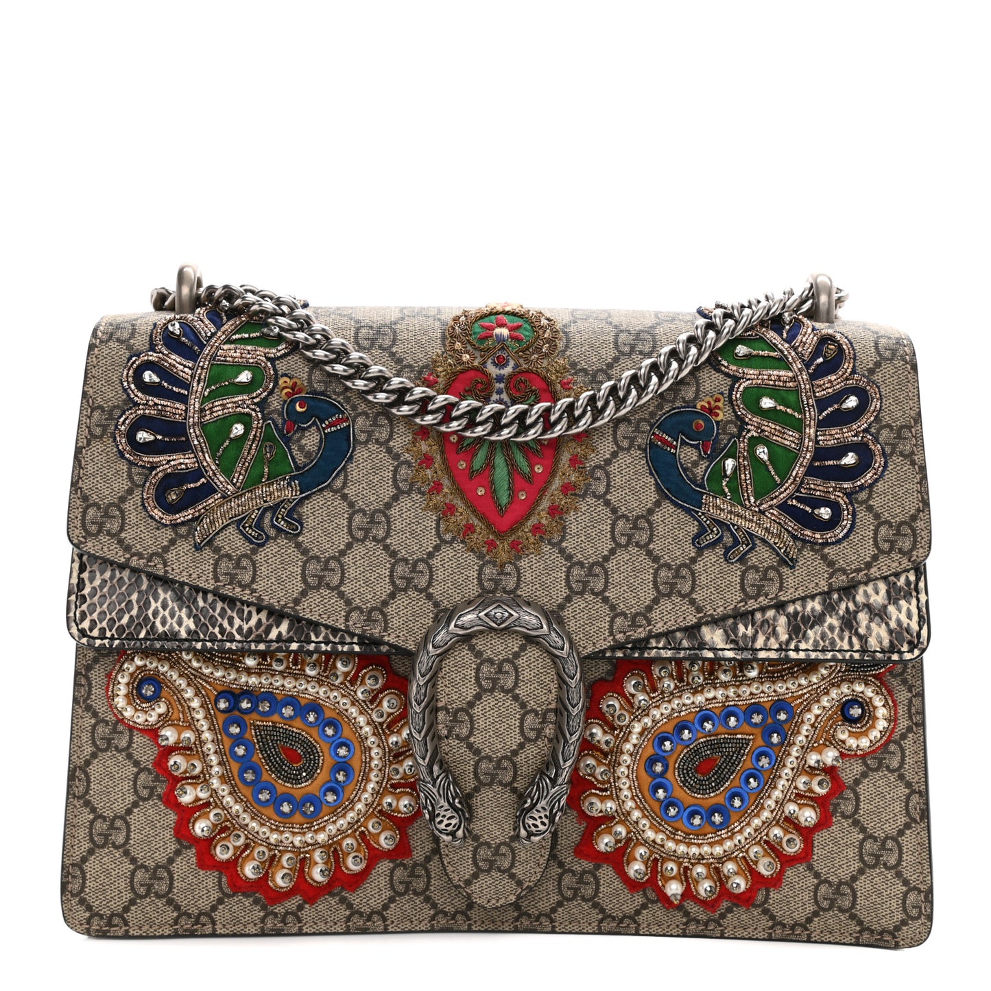 GG Supreme Monogram Embroidered Medium Dionysus Shoulder Bag Beige
