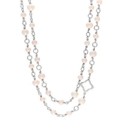 David Yurman Sterling Silver Pearl 9mm Quatrefoil Long Chain Necklace 1 of 4