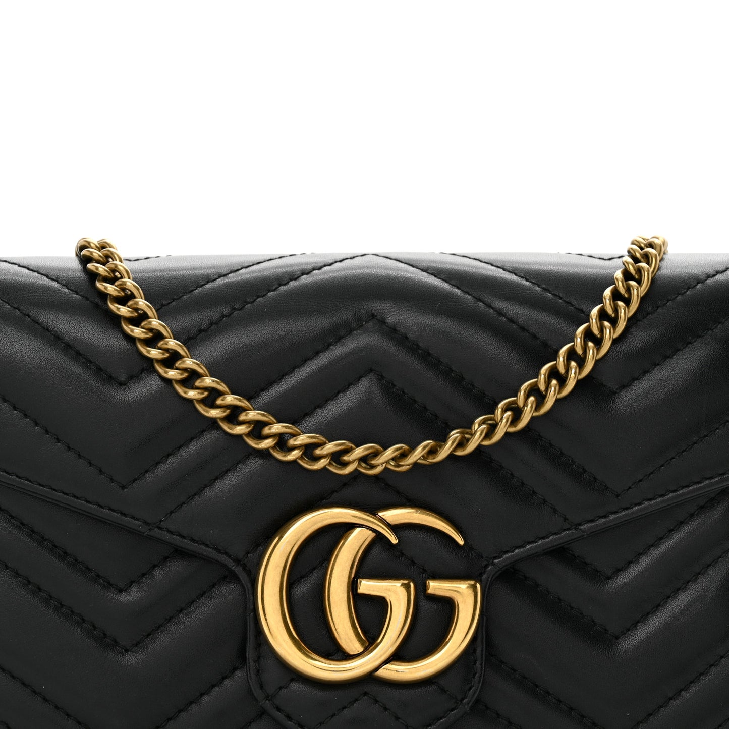 Calfskin Matelasse GG Marmont Chain Wallet Black