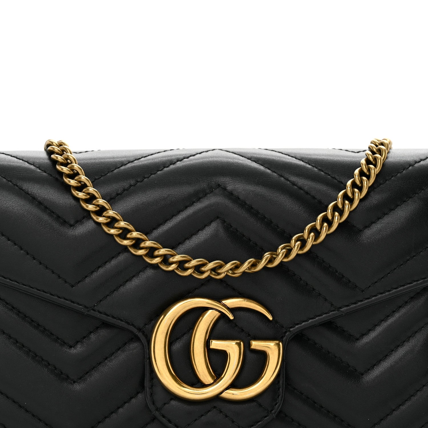 Gucci Calfskin Matelasse GG Marmont Chain Wallet Black 8 of 10