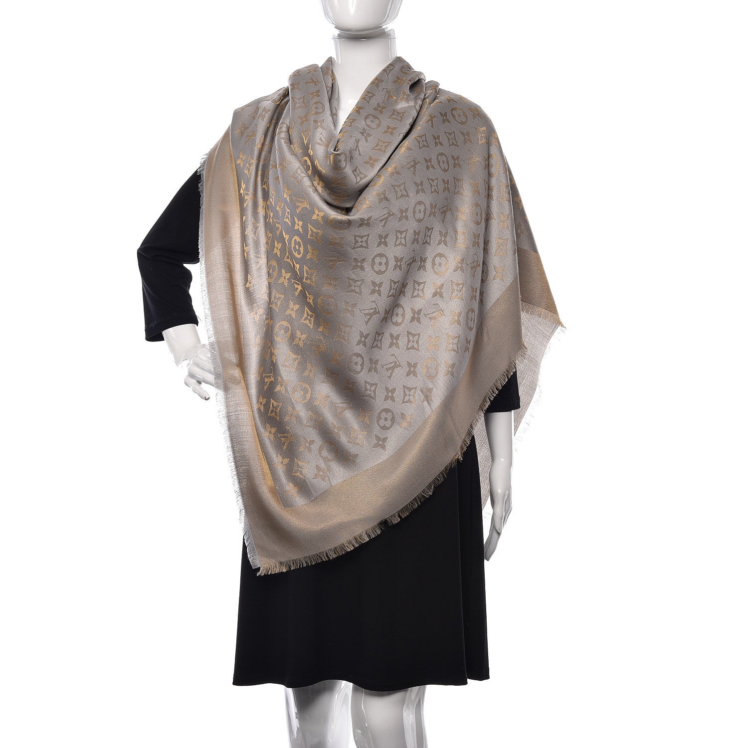 Louis Vuitton Silk Lurex Wool Monogram Shine Shawl Greige 2 of 4