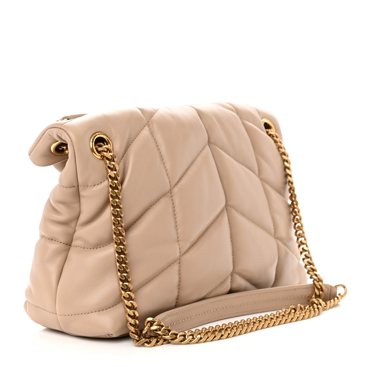 Lambskin Quilted Small Loulou Puffer Monogram Chain Satchel Dark Beige