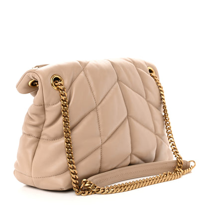 Saint Laurent Lambskin Quilted Small Loulou Puffer Monogram Chain Satchel Dark Beige 3 of 12