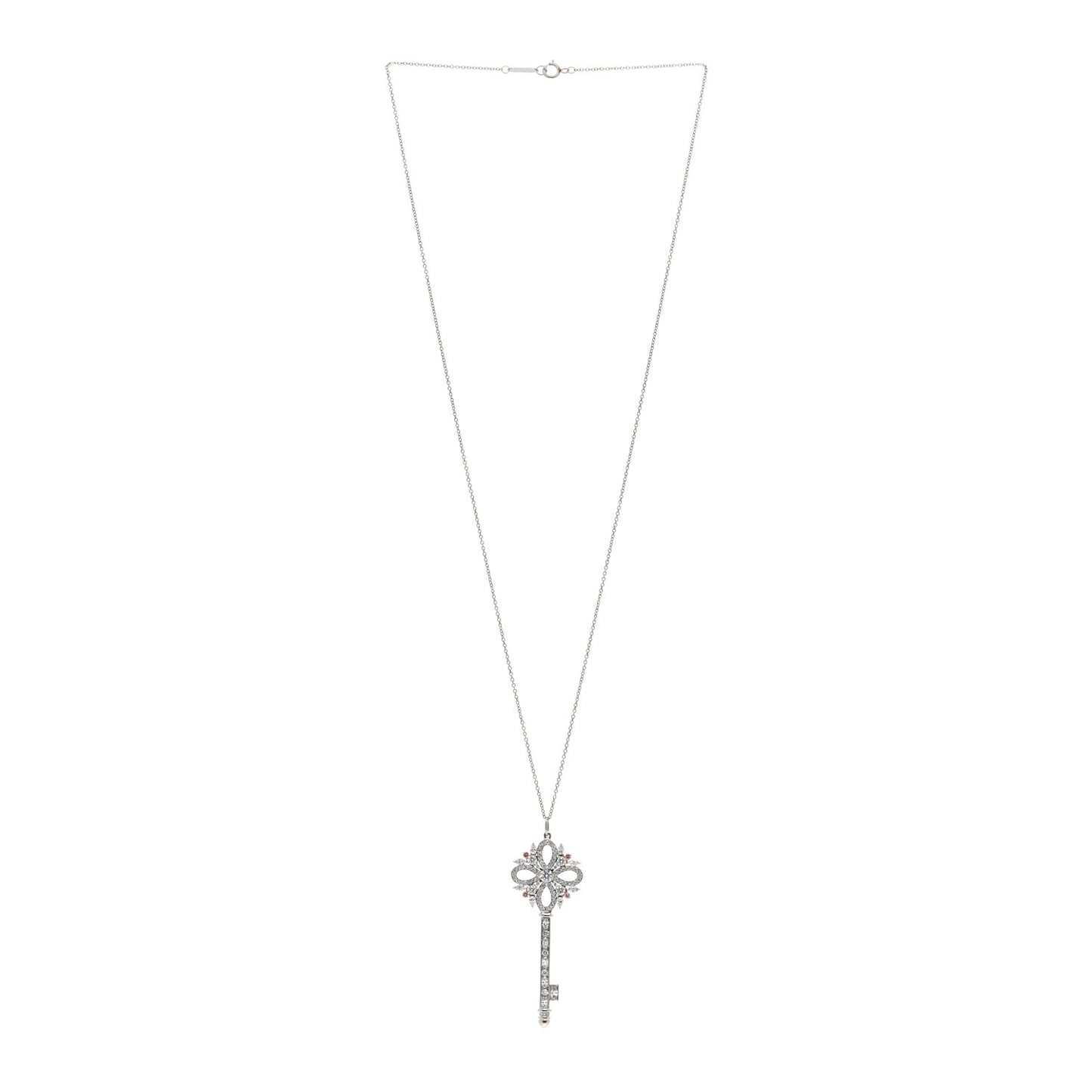 Platinum 18K Rose Gold Diamond Pink Diamond Victoria Key Pendant Necklace