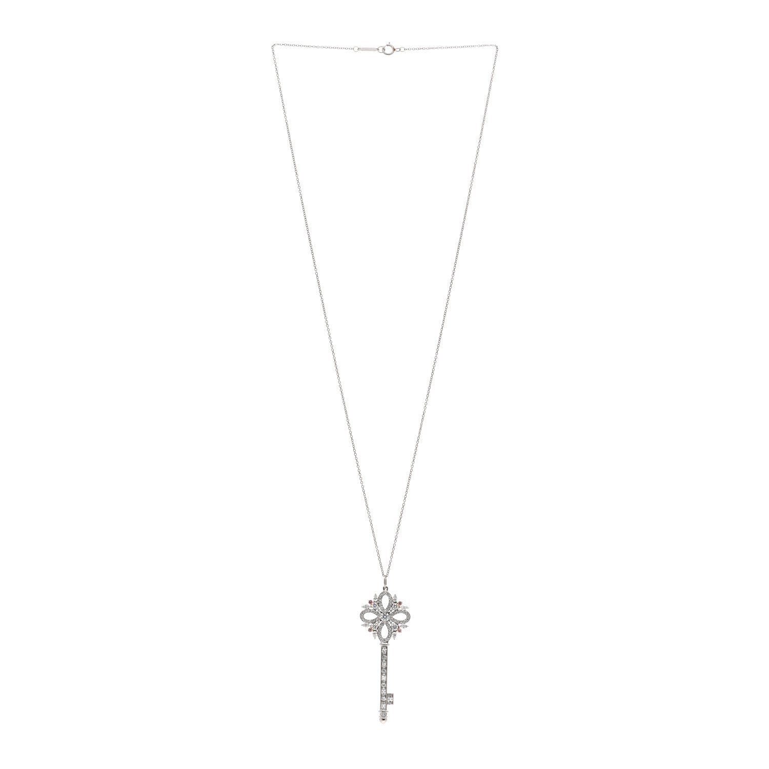 Tiffany Platinum 18K Rose Gold Diamond Pink Diamond Victoria Key Pendant Necklace 3 of 5