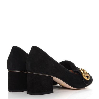Gucci Kid Scamosciato GG Marmont Fringe 50mm Loafer Pumps 37 Black 4 of 8