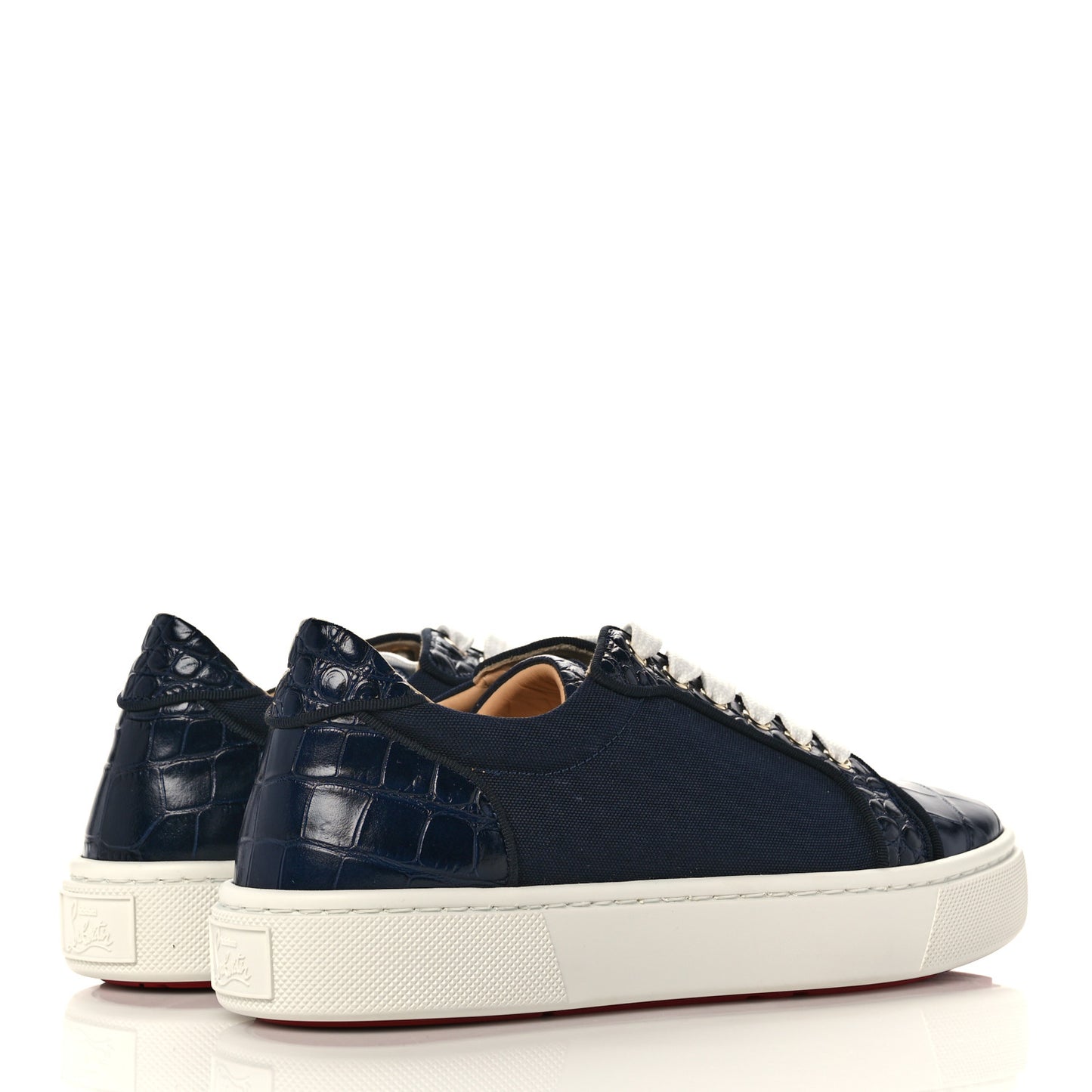 Calfskin Crocodile Embossed Mens Louis Junior Flat Sneakers 8 Navy