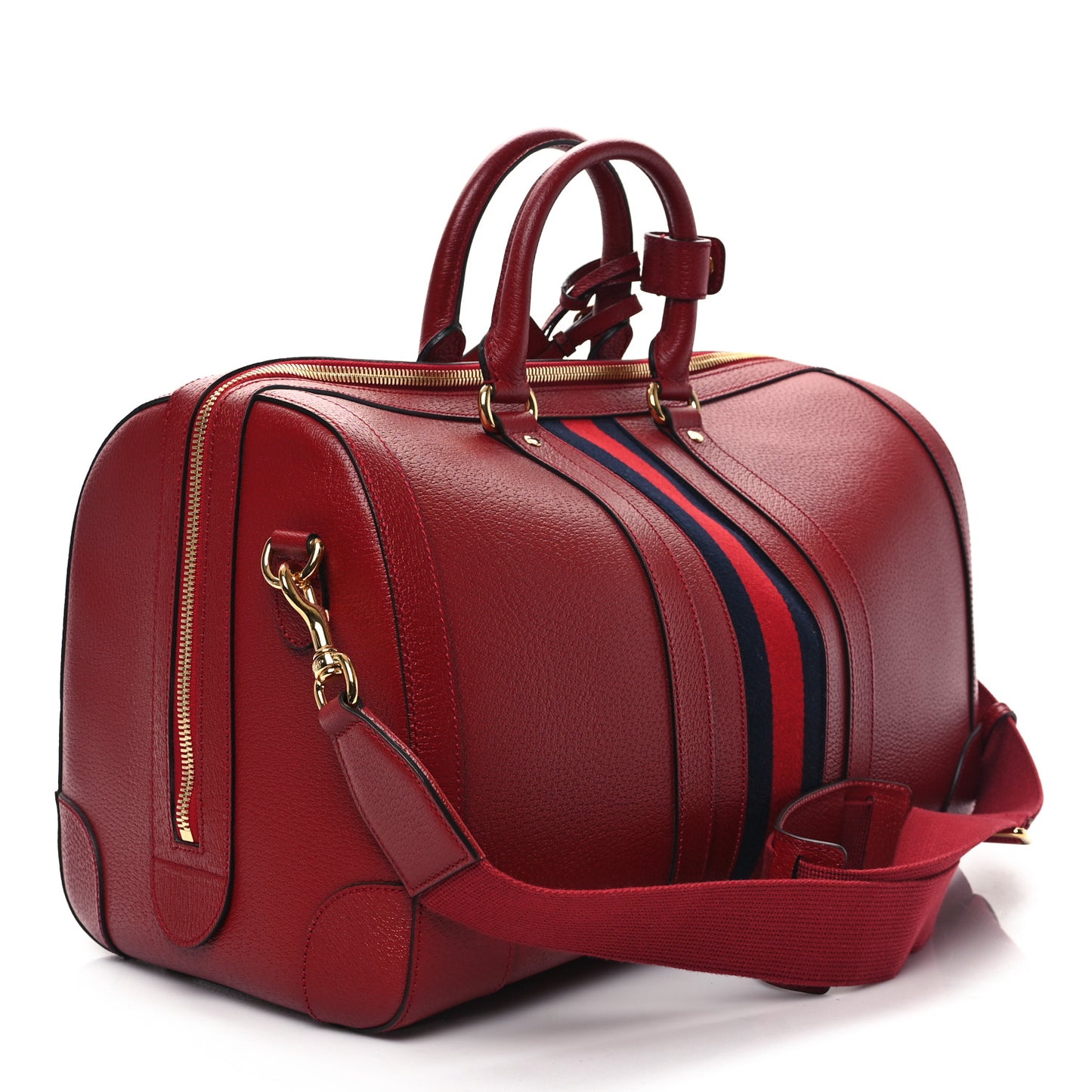 Textured Dollar Calfskin Web Medium Savoy Duffle Bag Red