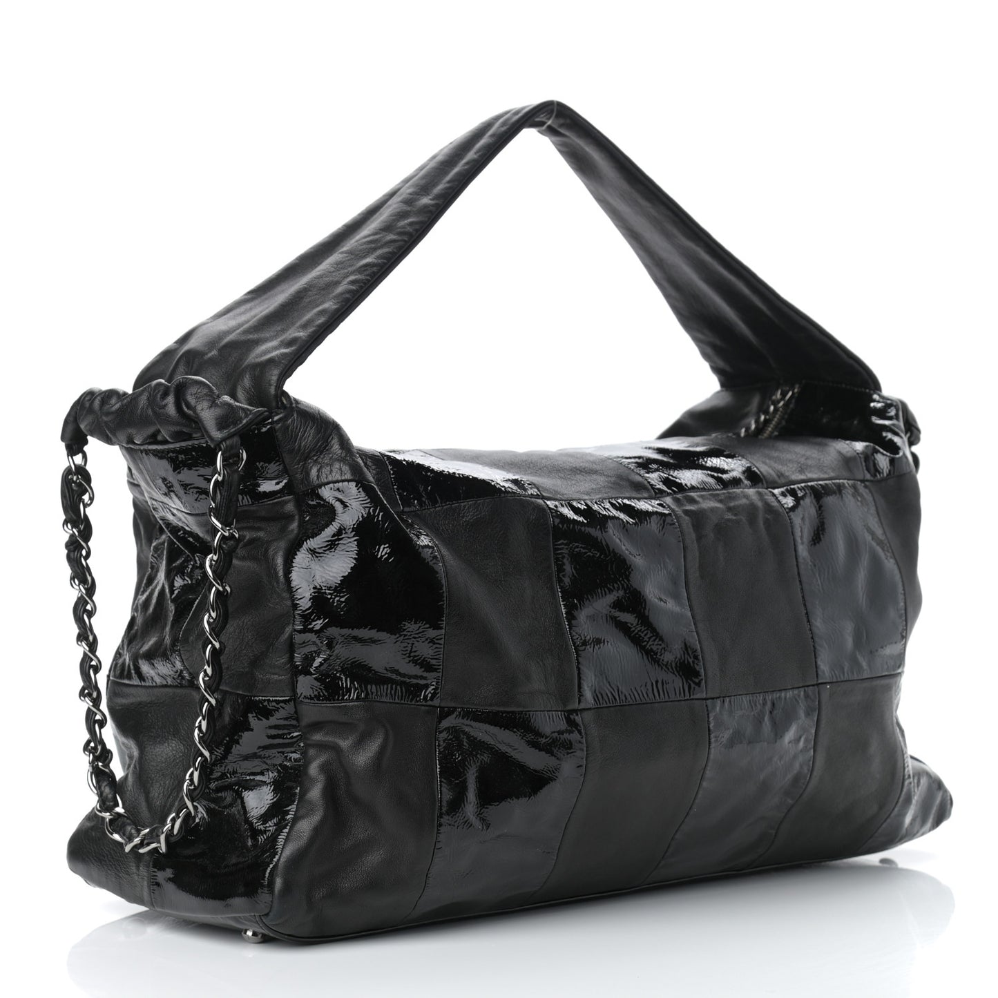 Lambskin Patent Calfskin Brooklyn Patchwork Hobo Black