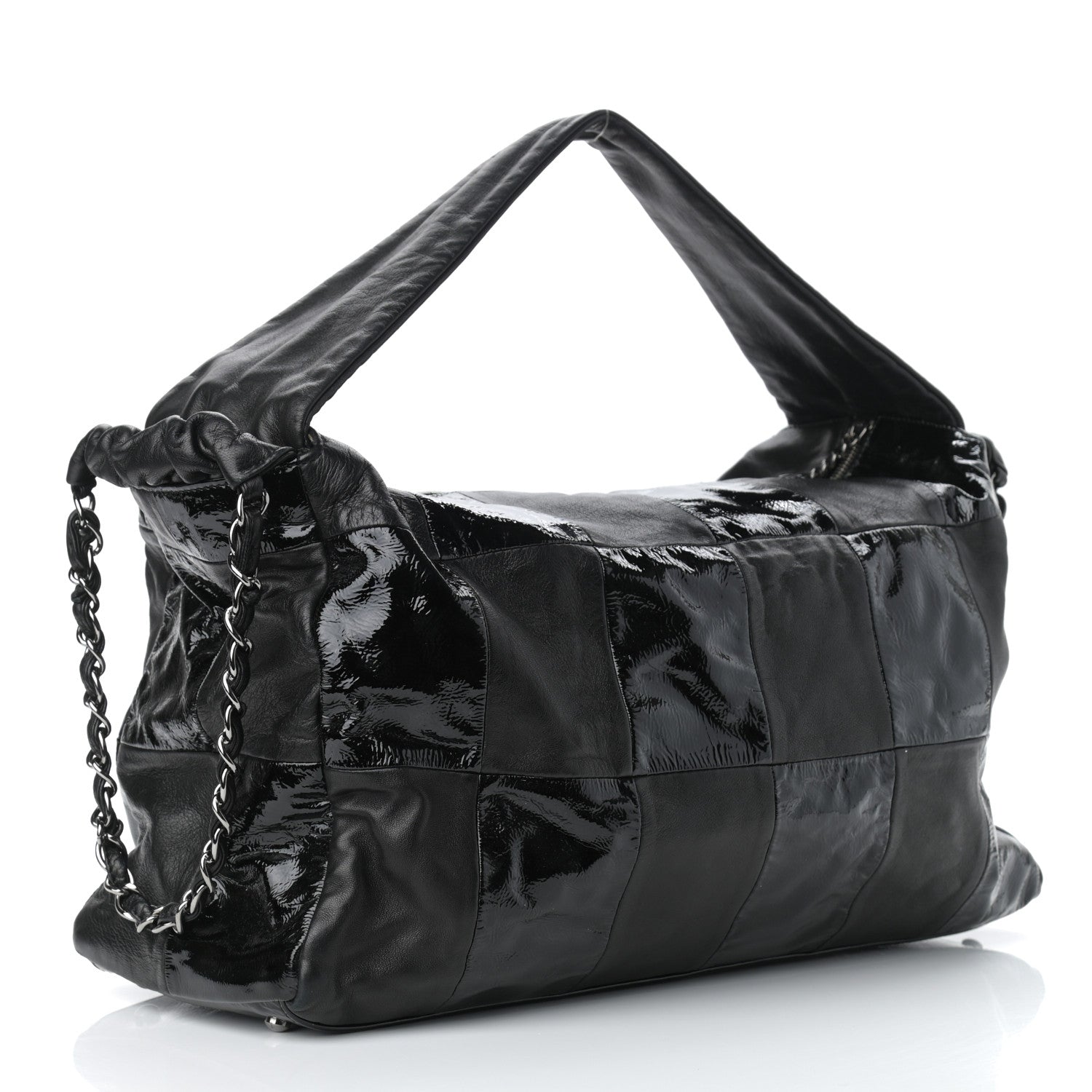 Chanel Lambskin Patent Calfskin Brooklyn Patchwork Hobo Black 2 of 8