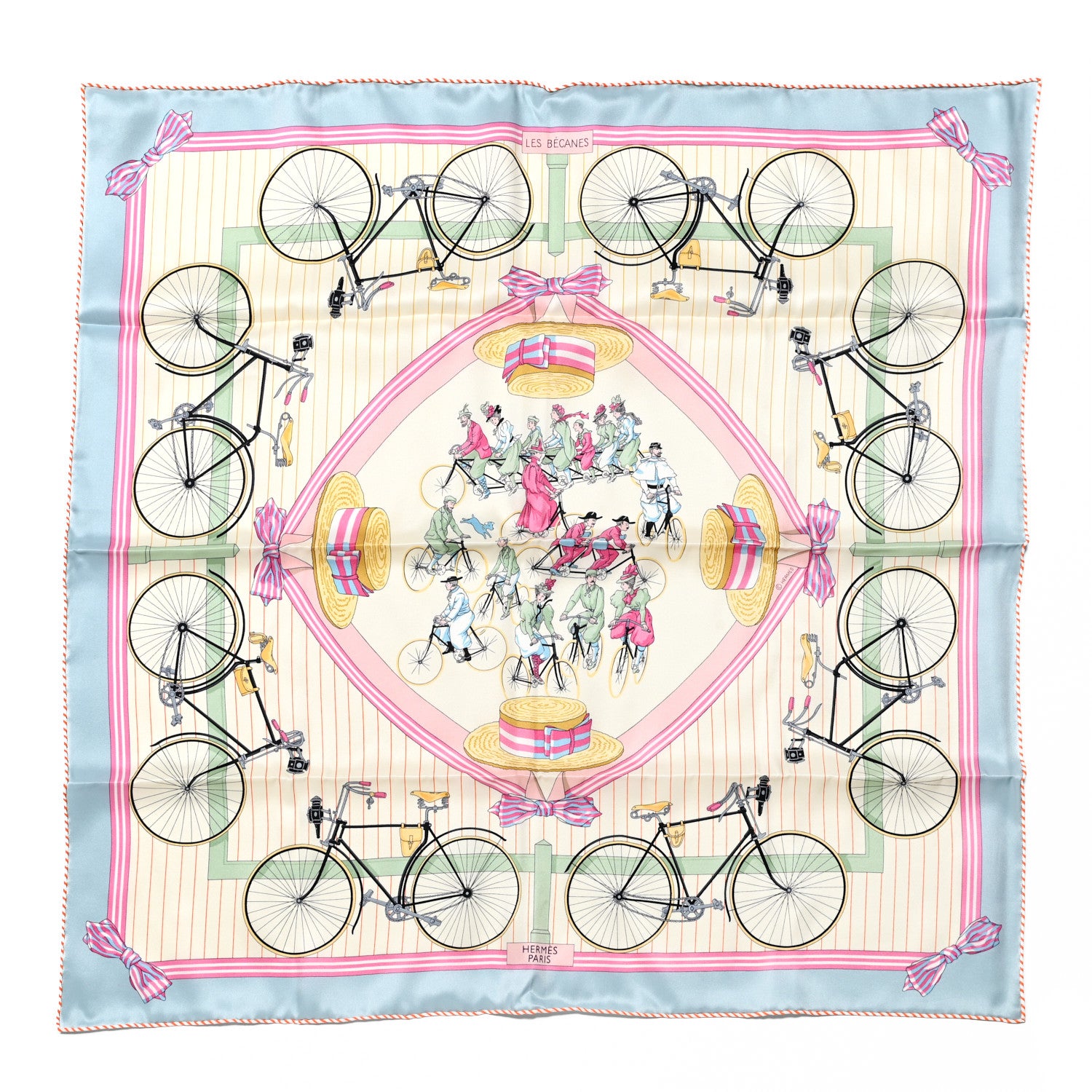 Hermes Silk Vintage Les Becanes Scarf 70 Bleu Glacier Ivoire 1 of 5