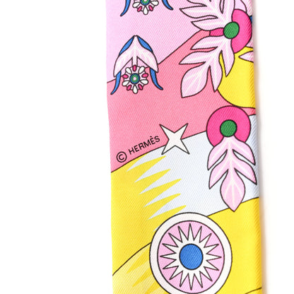 Hermes Silk La Source de Pegase Twilly Rose Vif Jaune Vif 3 of 4