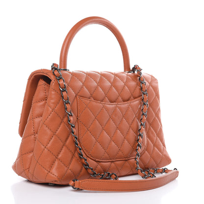 Chanel Caviar Quilted Small Coco Handle Flap Orange 3 of 10