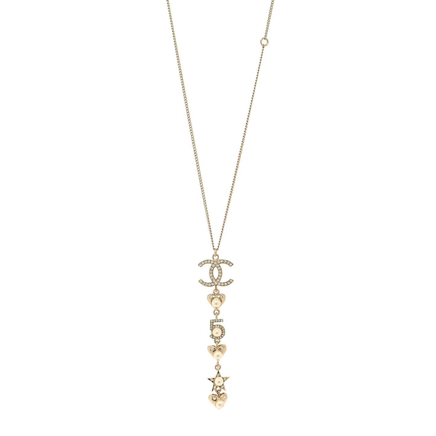 Crystal Pearl Star 5 CC Necklace Gold White
