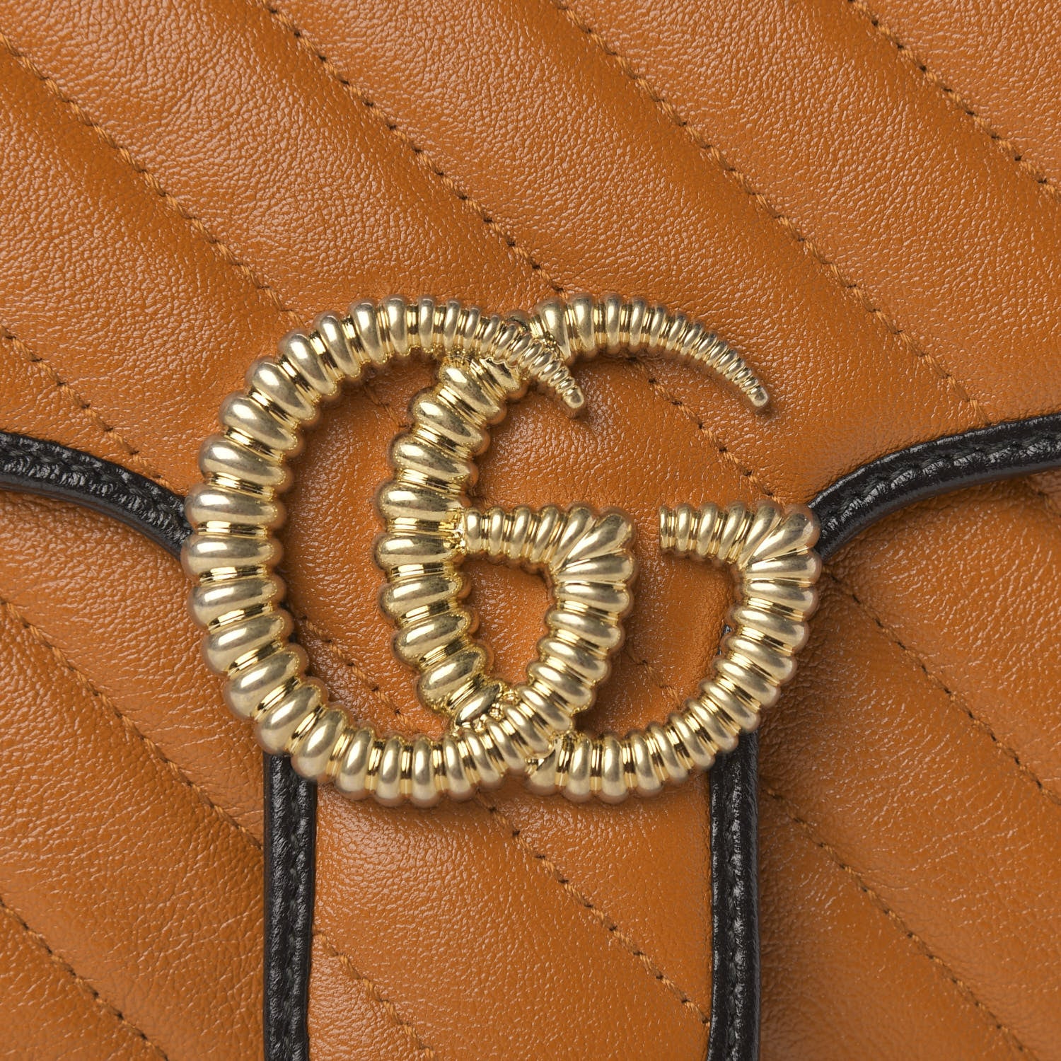 Gucci Vintage Effect Calfskin Matelasse Diagonal Small Torchon GG Marmont Shoulder Bag Cognac Black 10 of 10
