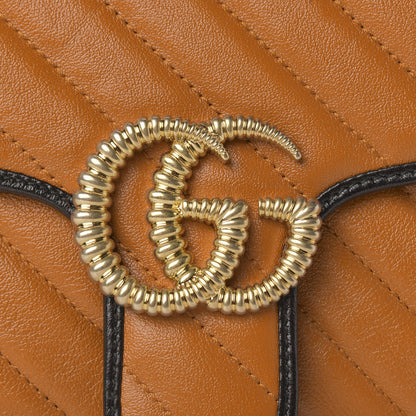 Gucci Vintage Effect Calfskin Matelasse Diagonal Small Torchon GG Marmont Shoulder Bag Cognac Black 10 of 10