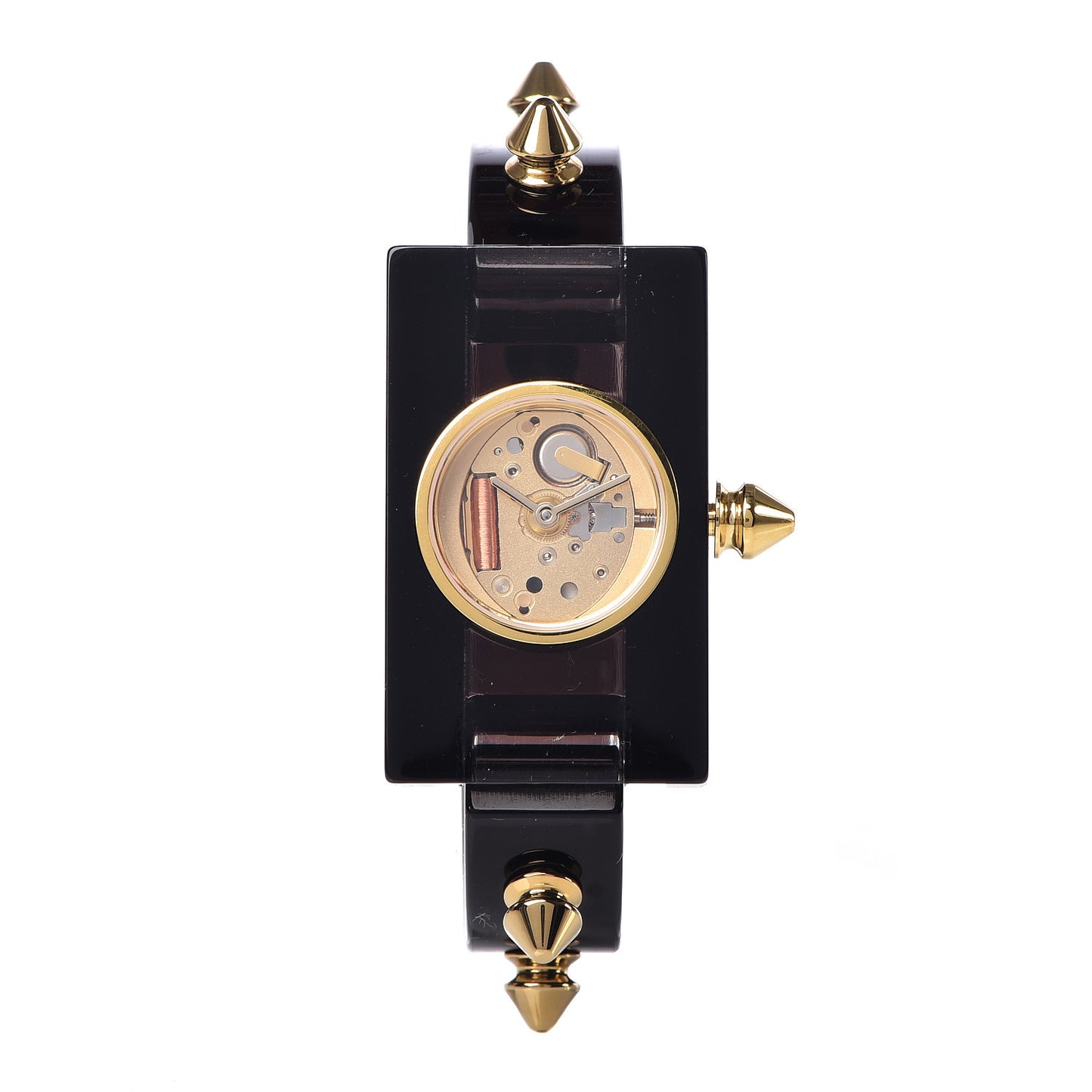 Stainless Steel Plexiglass 24mm Skeleton Stud Quartz Watch Black