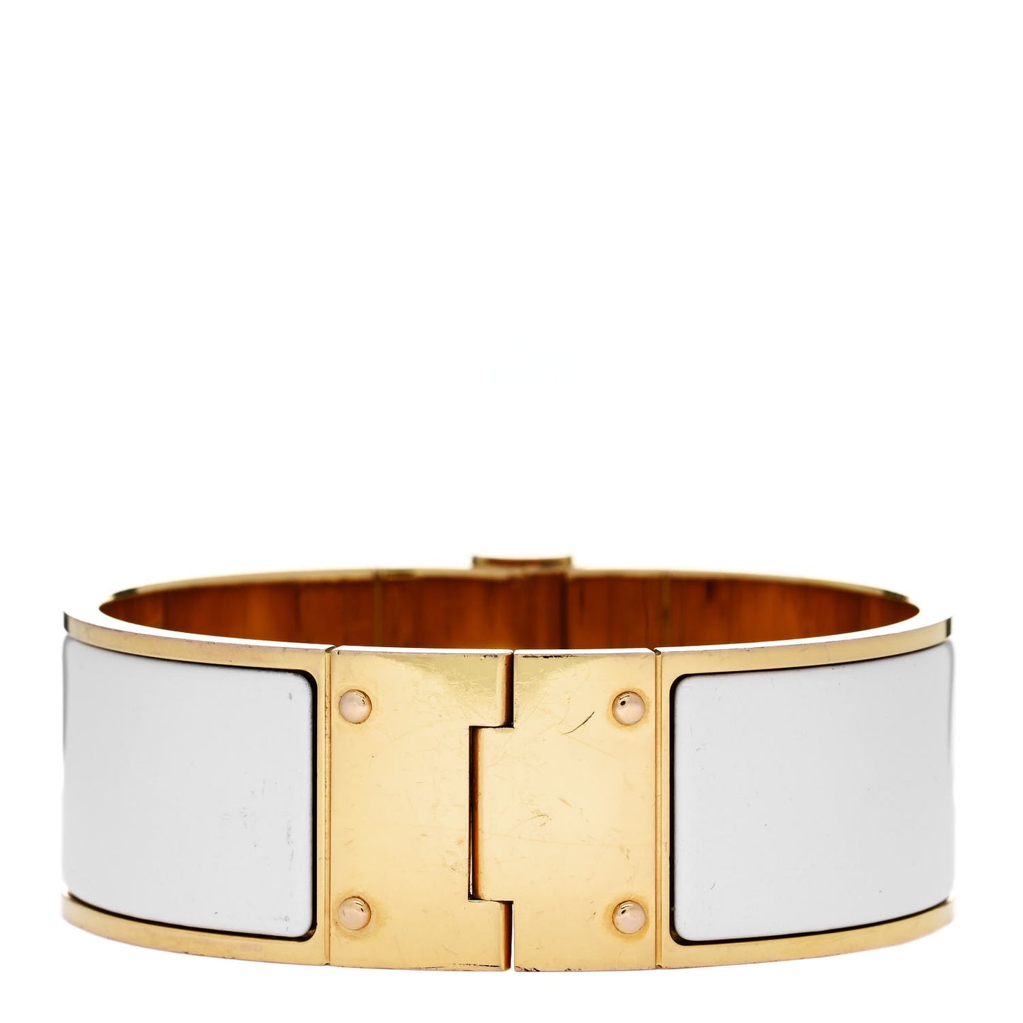 Enamel Charniere Uni Wide Hinged Bracelet S White