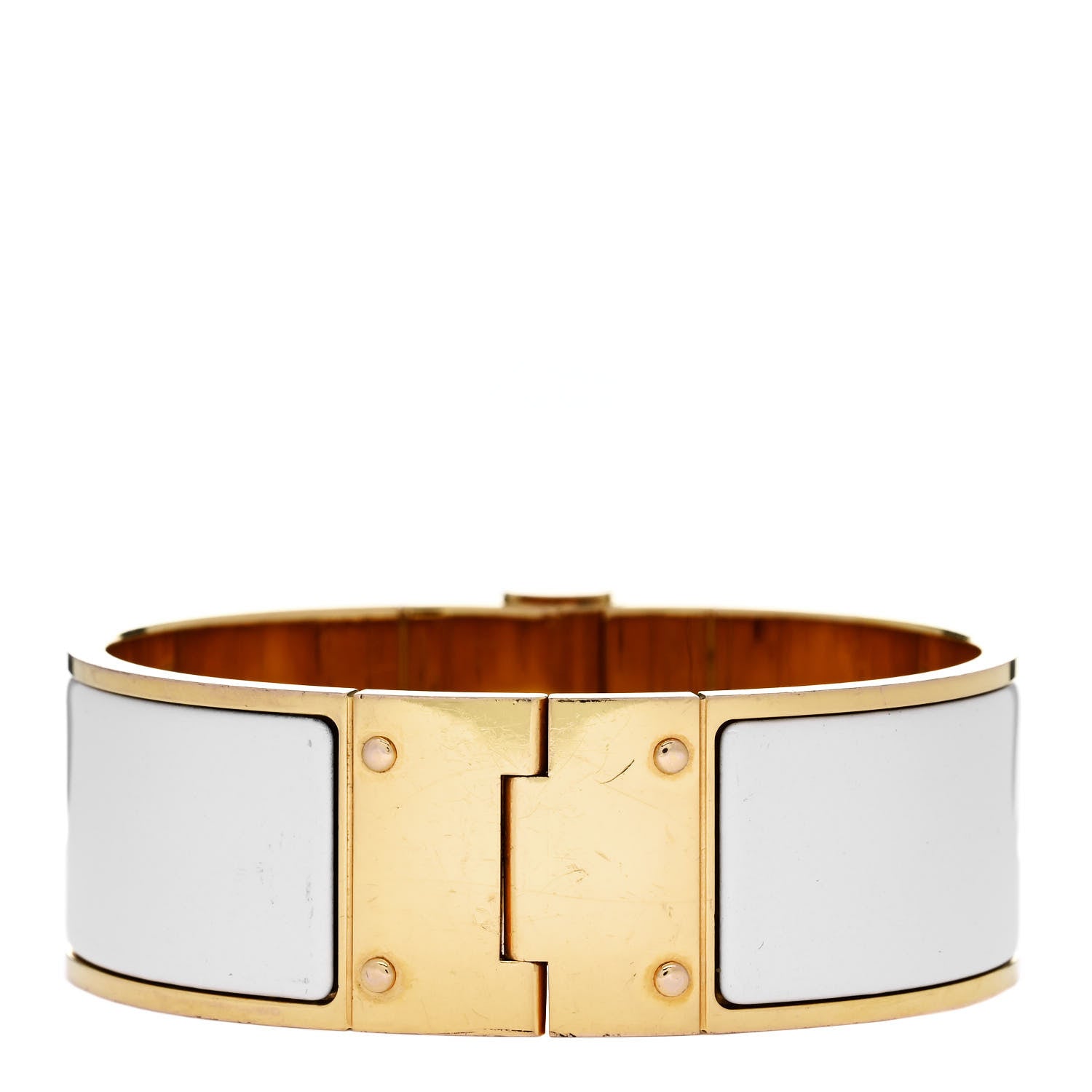 Hermes Enamel Charniere Uni Wide Hinged Bracelet S White 3 of 4