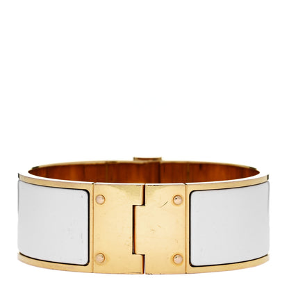 Hermes Enamel Charniere Uni Wide Hinged Bracelet S White 3 of 4