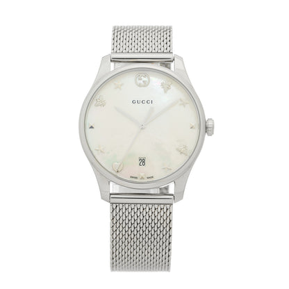 Gucci Stainless Steel Mother of Pearl 36mm G-Timeless Charm Quartz Watch 1 of 4