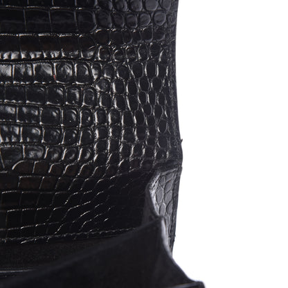 Saint Laurent Calfskin Crocodile Embossed Medium Monogram Sunset Black 9 of 11