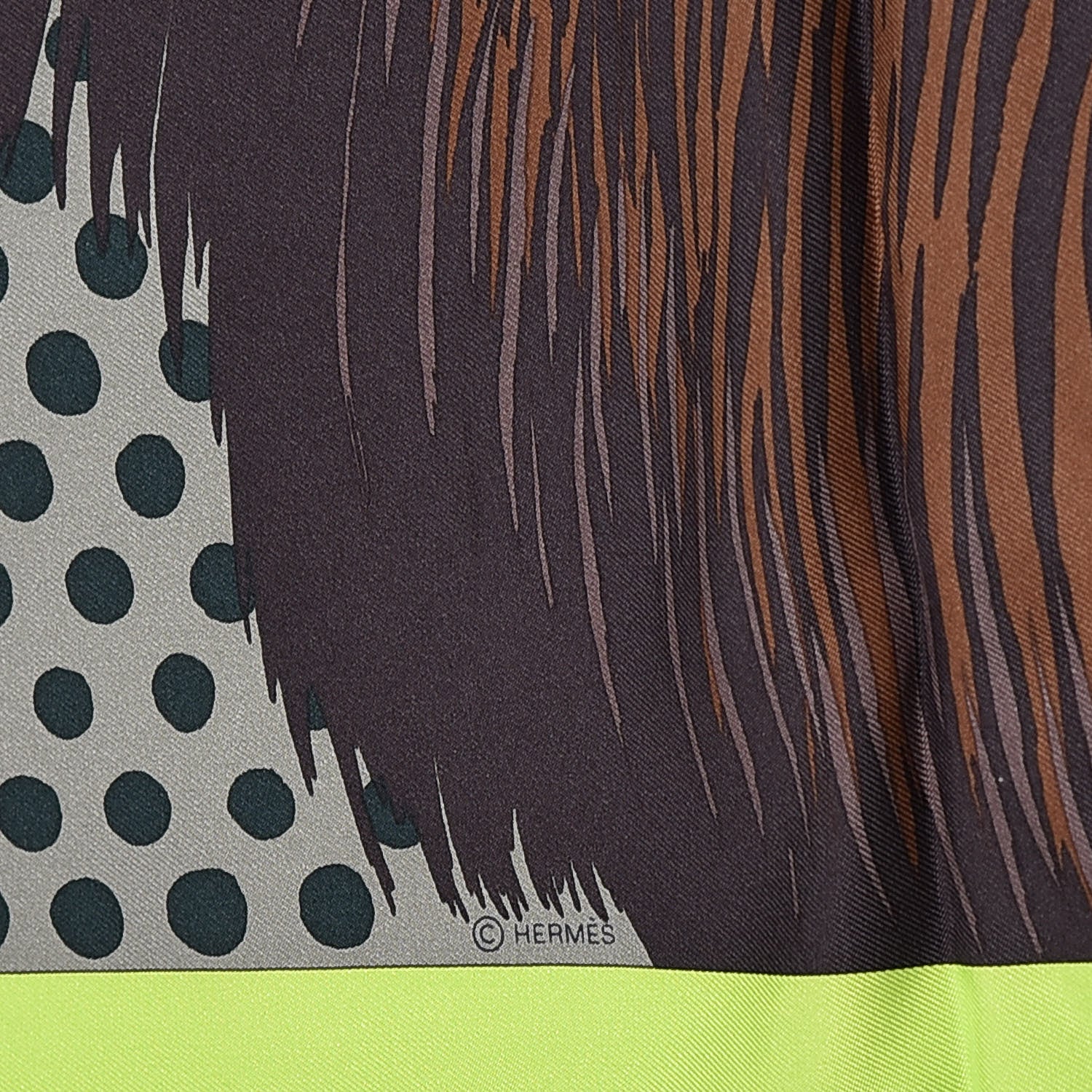 Hermes Silk Grrrrr! Scarf 100 Marron Lime Sapin 3 of 7