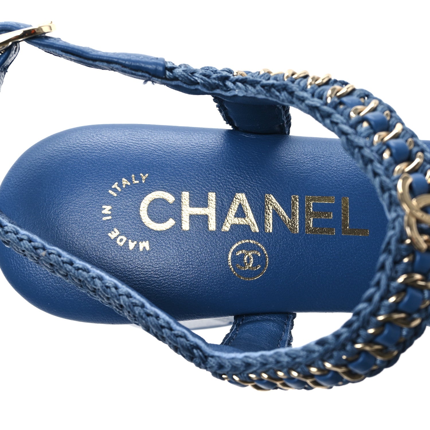 Chanel Lambskin CC Chain Braided Sandals 35 Blue 7 of 10