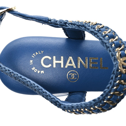 Chanel Lambskin CC Chain Braided Sandals 35 Blue 7 of 10