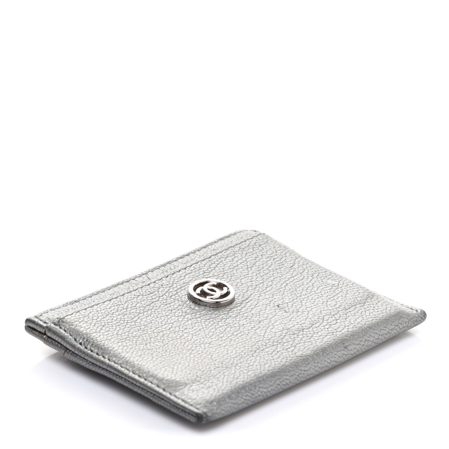 Chanel Metallic Goatskin CC Button Card Holder Silver 4 of 14