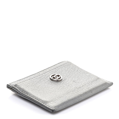 Chanel Metallic Goatskin CC Button Card Holder Silver 4 of 14
