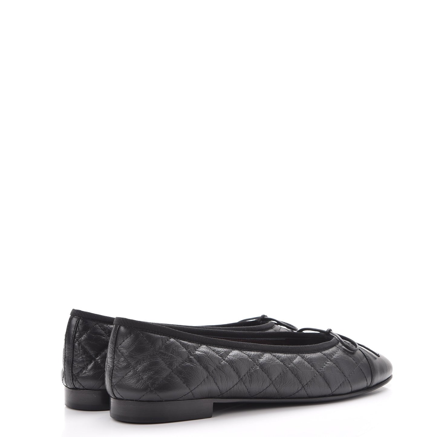 Aged Calfskin Quilted Cap Toe Ballerina Flats 40.5 Black