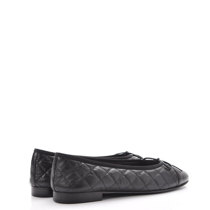 Chanel Aged Calfskin Quilted Cap Toe Ballerina Flats 40.5 Black 4 of 9