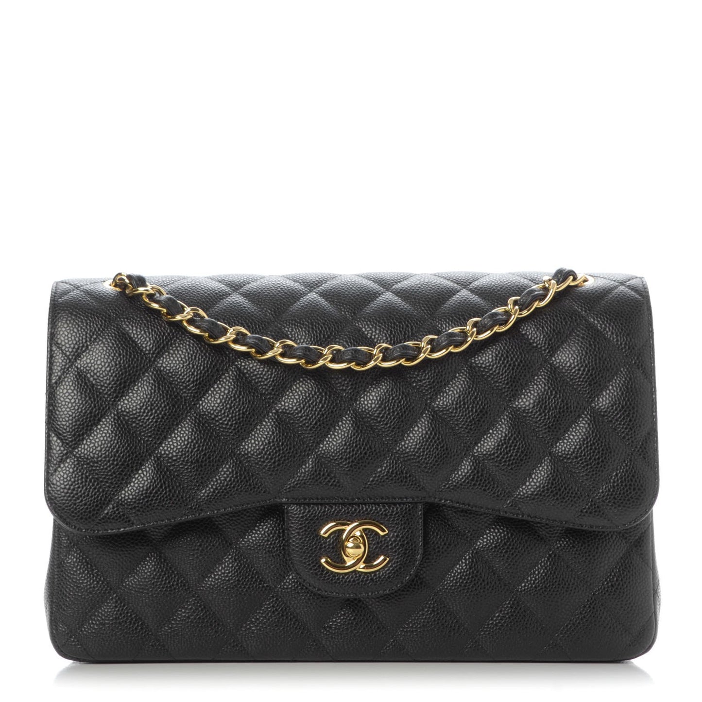 Caviar Quilted Jumbo Double Flap Black