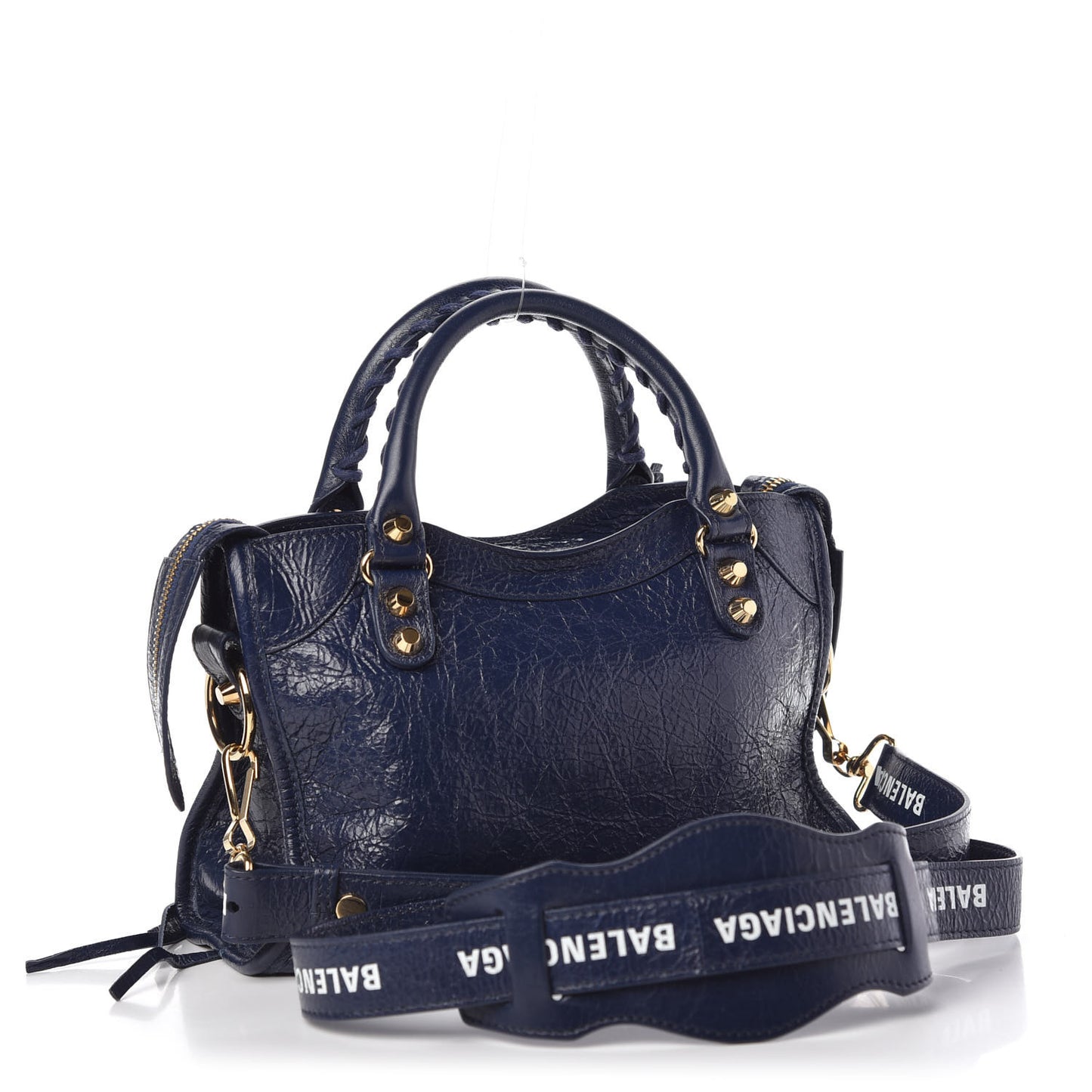 Agneau Classic Gold Hardware Mini City Logo Strap Navy White