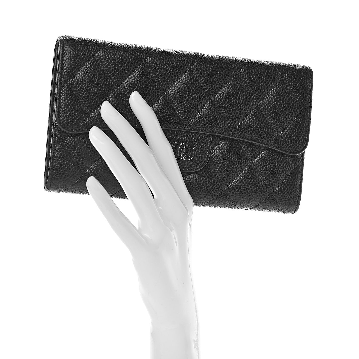 Caviar Quilted Large Flap Wallet Black