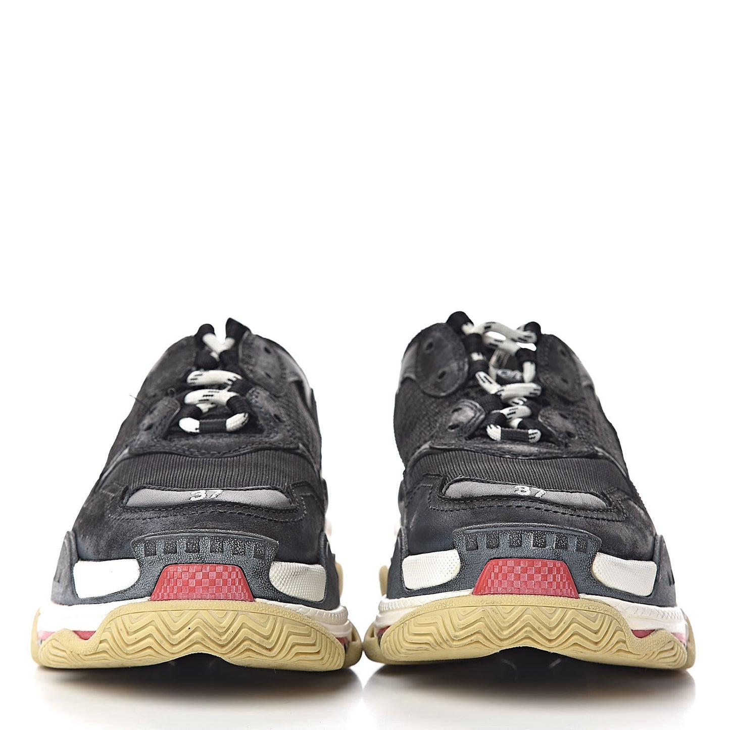 Fabric Mesh Washed Effect Womens Triple S Sneakers 37 Black Red