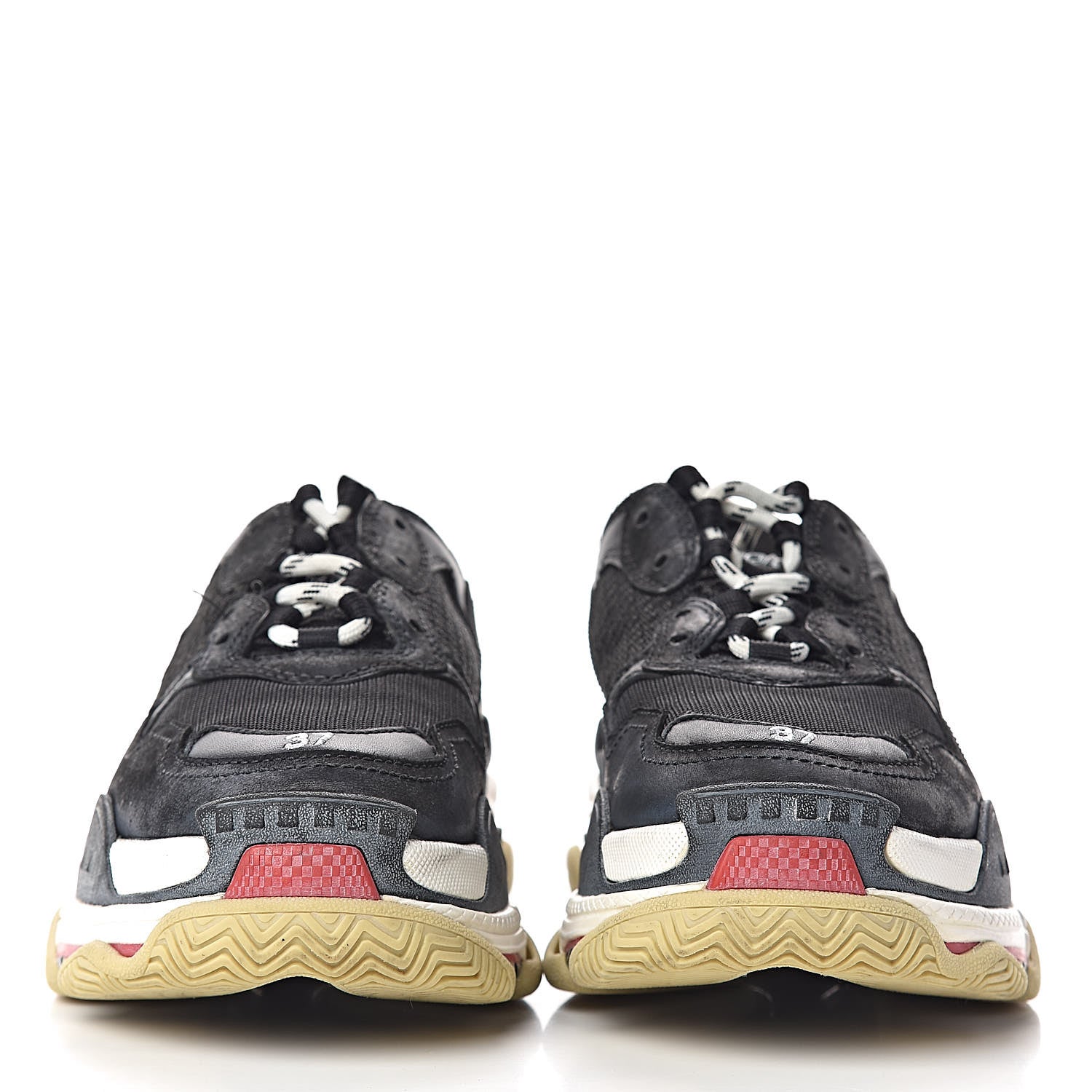 Balenciaga Fabric Mesh Washed Effect Womens Triple S Sneakers 37 Black Red 2 of 11