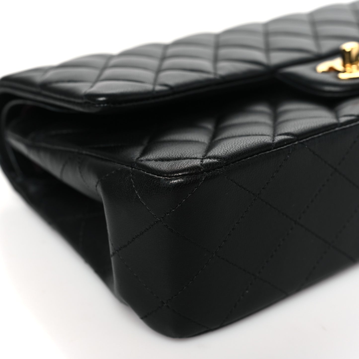 Lambskin Quilted Medium Double Flap Black