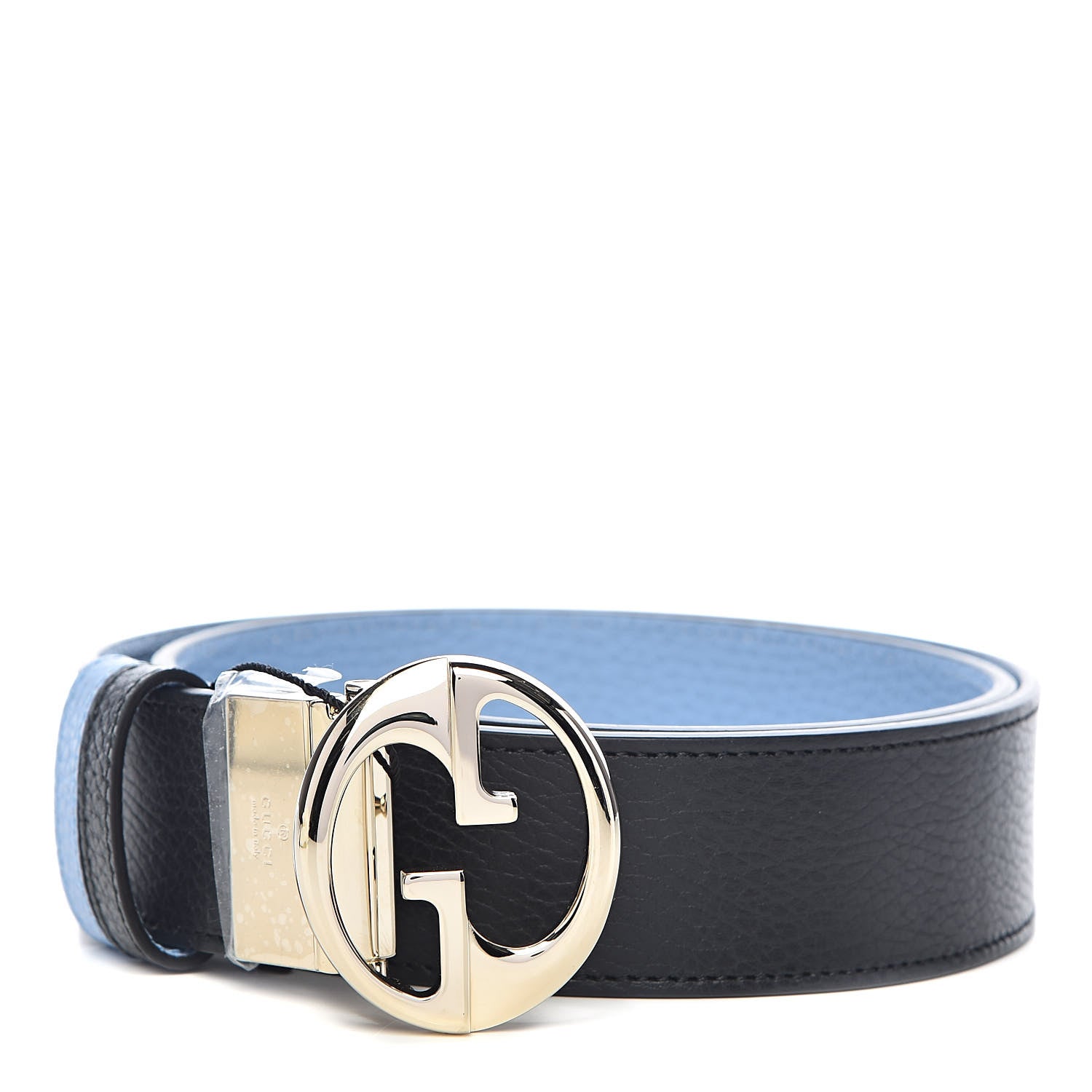 Gucci Dollar Calfskin 1973 Reversible Belt 85 34 Black Mineral Blue 1 of 7
