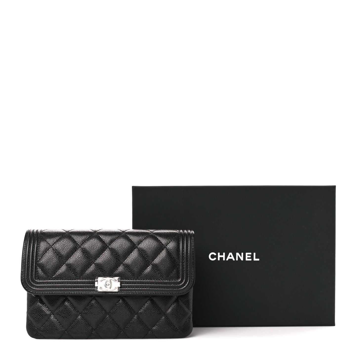 Caviar Quilted Boy Flap Clutch Black