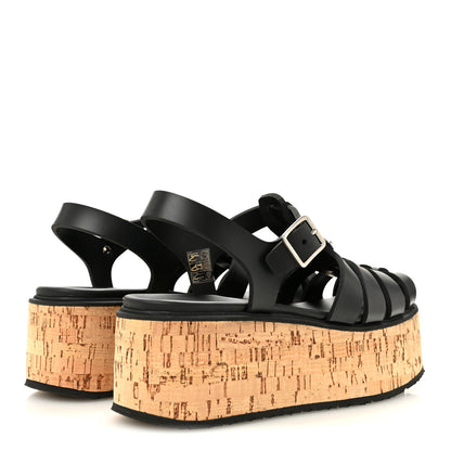 Prada Foam Rubber Cork Triangle Logo Platform Cage Sandals  40 Black 5 of 10