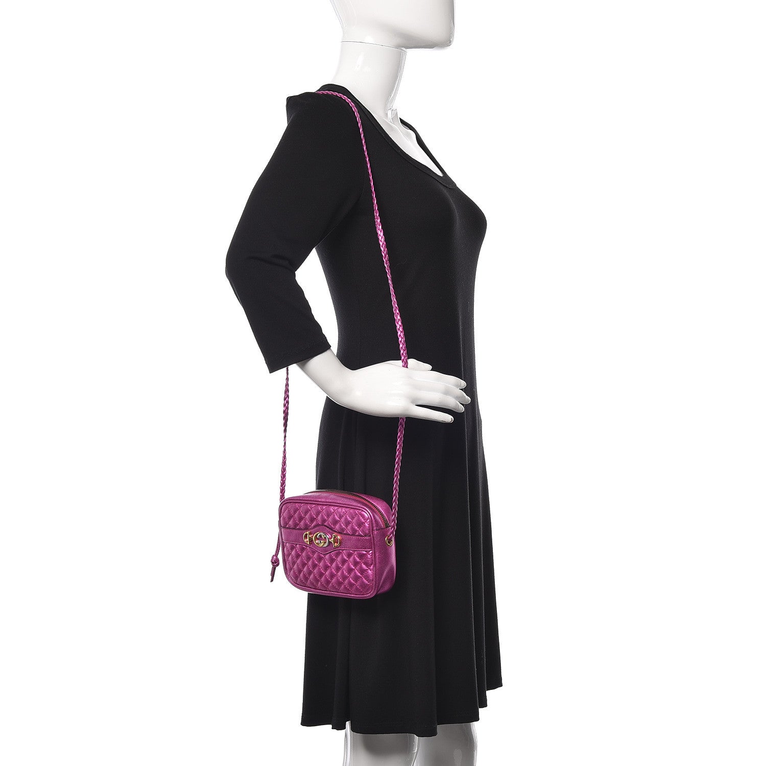 Gucci Laminated Nappa Trapuntata Mini Zumi Shoulder Bag Fuxia 2 of 9