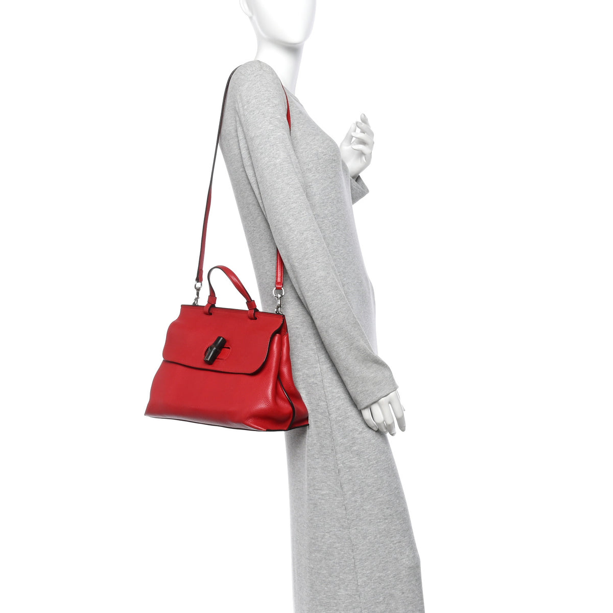 Gucci Cellarius Calfskin Small Bamboo Daily Top Handle Bag Hibiscus Red 2 of 9